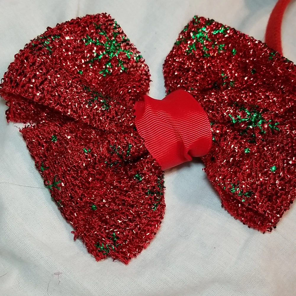 HOLIDAY HAIR BLING FASCINATOR SANTA HAT GLITTER BOW SET OF CHRISTMAS TREE RIBBON